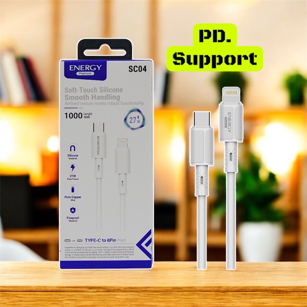 Energy premium สายชาร์จ ชาร์จเร็ว PD27- 60W (C to L) สายซิลิโคนนิ่มพิเศษแบบกลม. รุ่น SC04