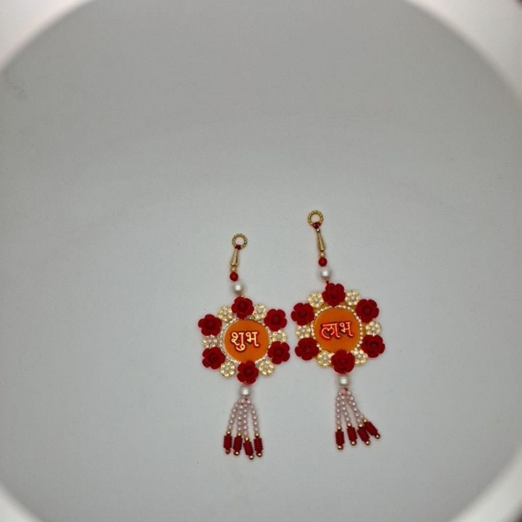 decoration subh labh velvet red rose  hanging toran handicraft Traditional Design  festival for diwa