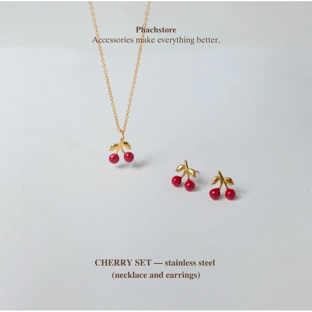 CHERRY COLLECTION 🍒 CHERRY SET — stainless steel  (necklace and earrings) with box