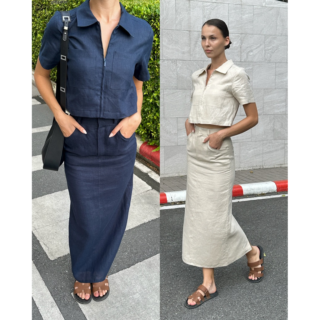 ORCHIDA - Linen Zipper Skirt (กระโปรงอย่างเดียว)