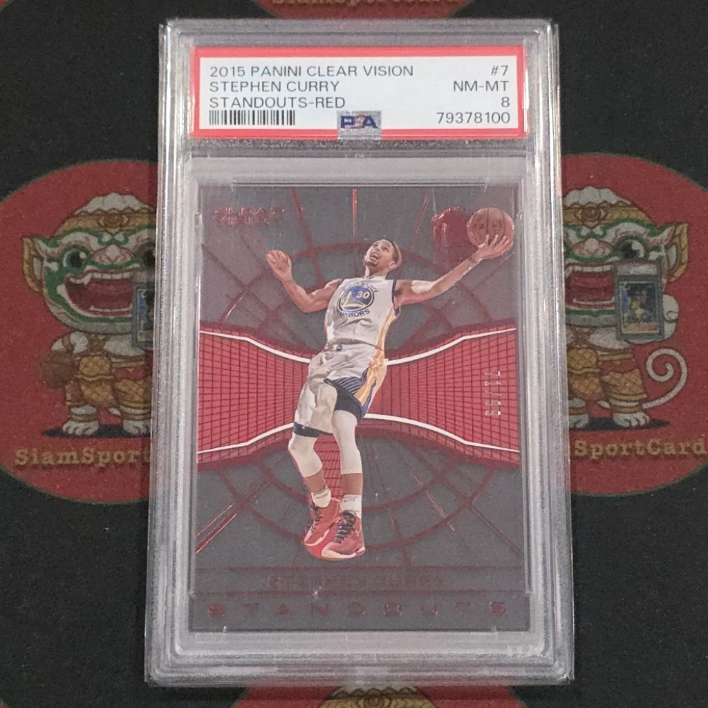 การ์ด​เกรด​ Stephen Curry 2015 Clear Vision Standout Red 71/99​ PSA​ 8