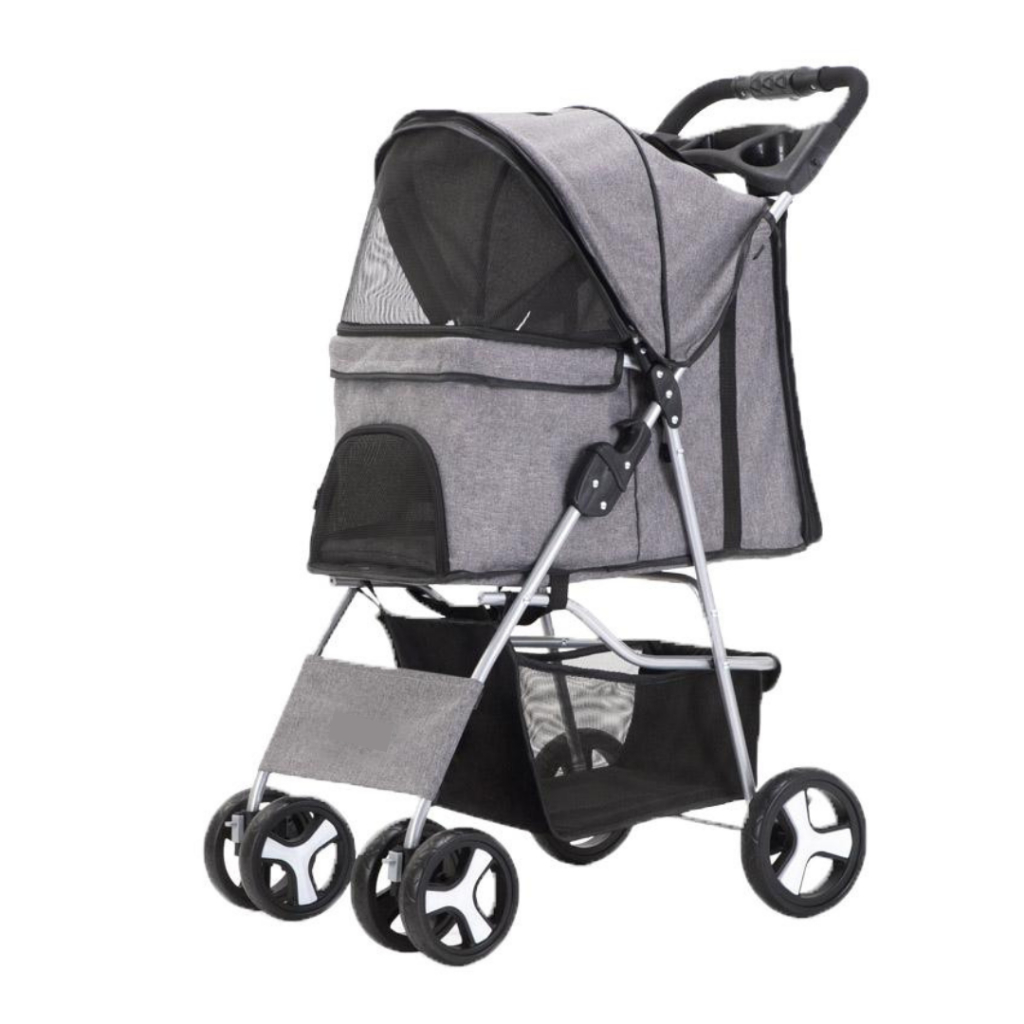 รถเข็นสัตว์เลี้ยง รถเข็นสุนัข ล้อหมุน 360 องศา บังคับง่าย ด้านบนมีหลังคาพับได้ สำหรับกันแดด รับน้ำหนัก 15 กก. - รูปที่ 7