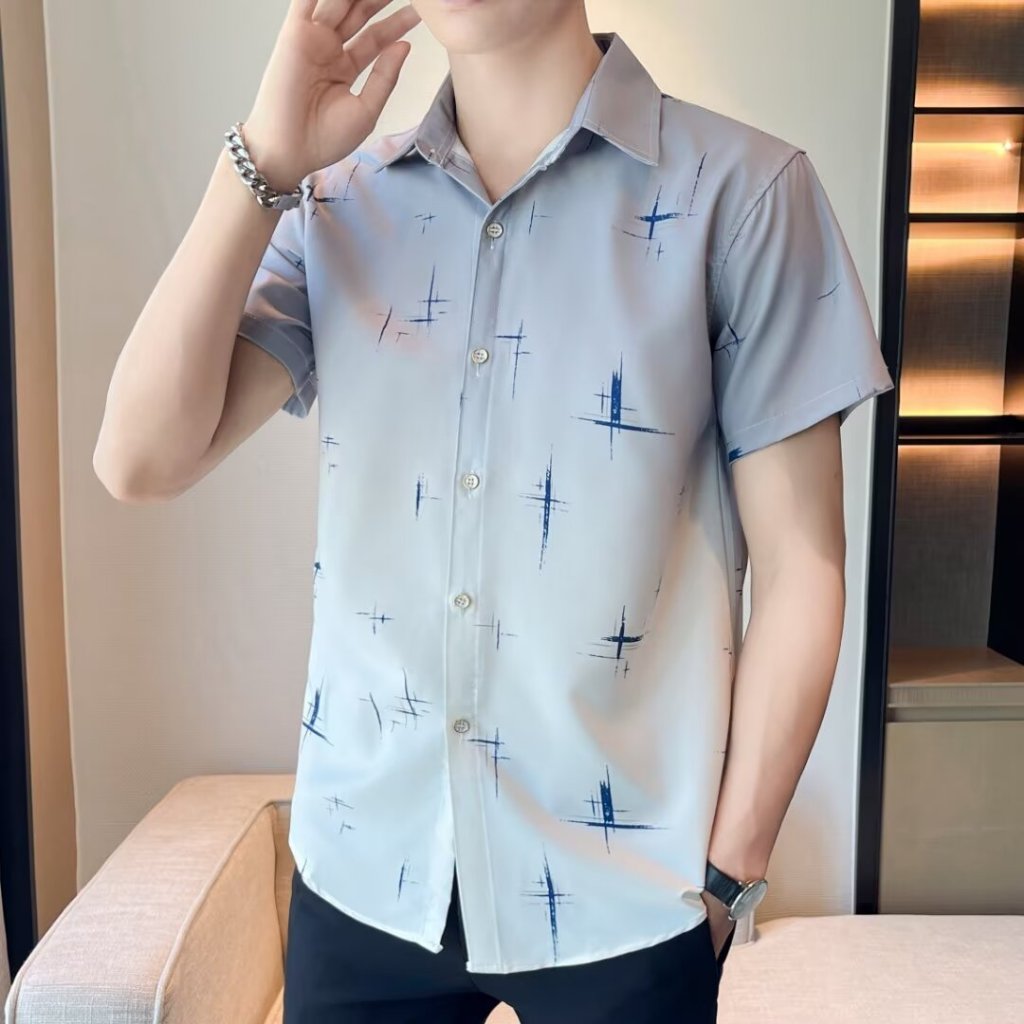 เสื้อเชิ้ตแขนสั้นคอกลมผ้าใยสังเคราะห์มีสองสี M - 3 XL - รูปที่ 7