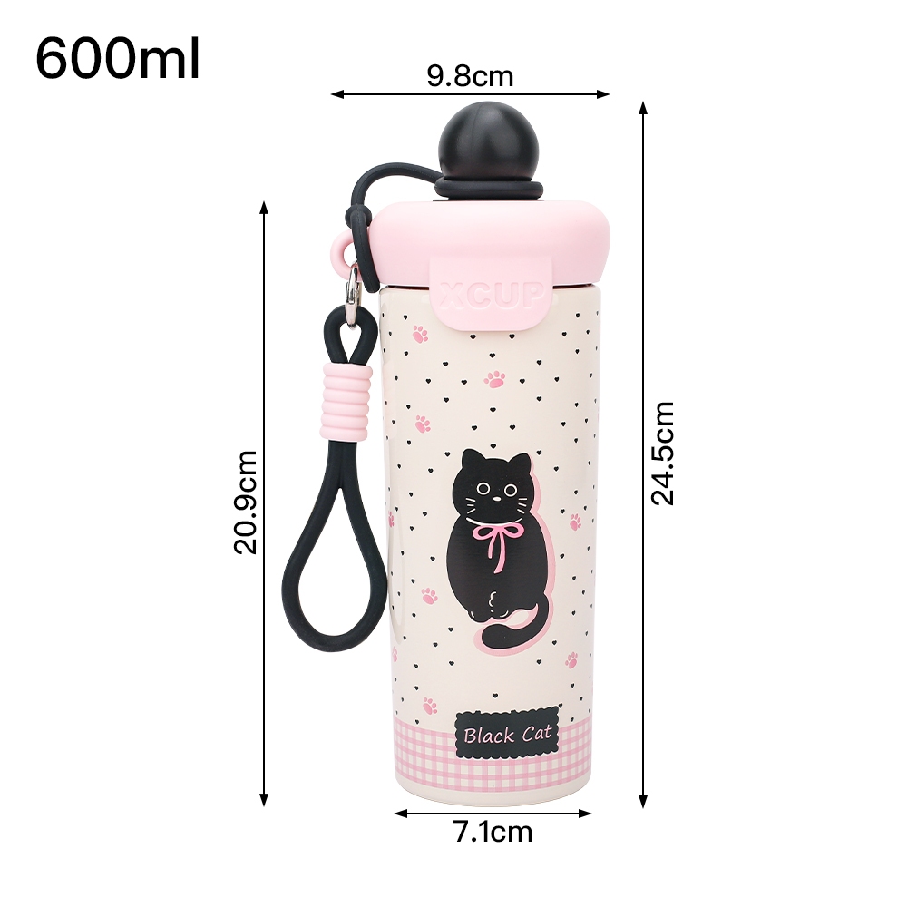 กระบอกน้ำเก็บความเย็น ถ้วยฉนวนสแตนเลส 316การ์ตูนถ้วยกาแฟน่ารัก 600ML เชือกมือแบบพกพา ถ้วยน้ำฟาง T01310 รูปที่ 7