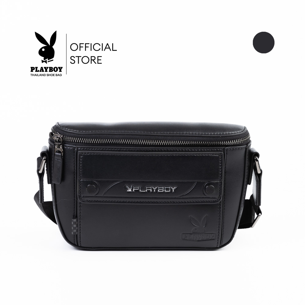 Playboy รุ่น Sleek Men's Chest bag กระเป๋าคาดอกคาดเอวผู้ชาย รหัส ST-B253PBM326-BK  ปั๊มจมโลโก้ สี Jet Black