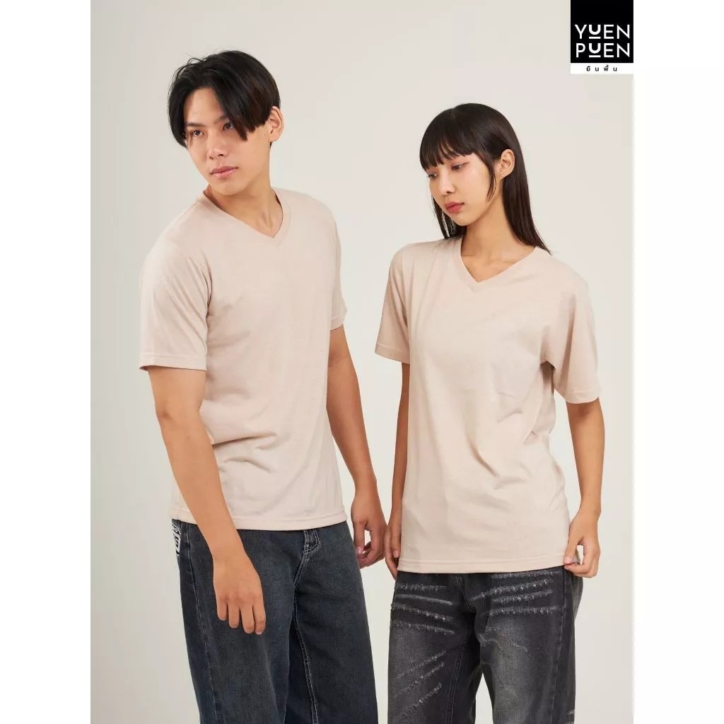 YuenPuen เสื้อยืดคอวี 30 สี ยืนพื้น ไม่ยืด ไม่ย้วย ไม่ต้องรีด สีพื้น เนื้อผ้านุ่มใส่สบาย รูปที่ 4