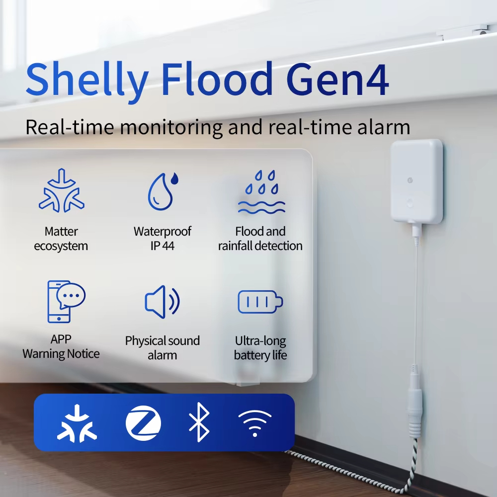 Shelly Flood Gen4 เซนเซอร์รั่วอัจฉริยะ WiFi Bluetooth Leak Sensor Smart Home แจ้งเตือนน้ำรั่ว