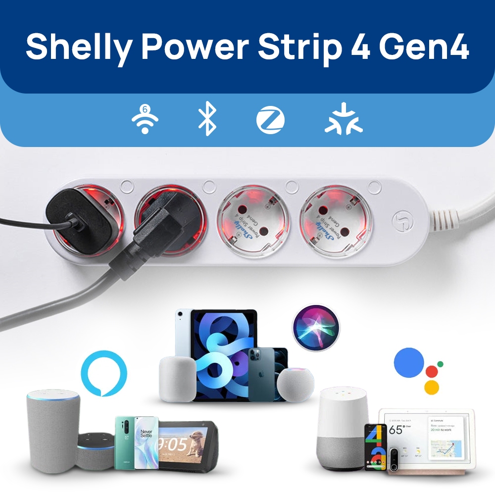 Shelly Power S Gen4เบ้าไฟสมาร์ทเต้าเสียบการควบคุมแบบอิสระและการตรวจสอบพลังงานต่อเต้าเสียบ Wi-Fi/Bluetooth/Zigbee/Matter