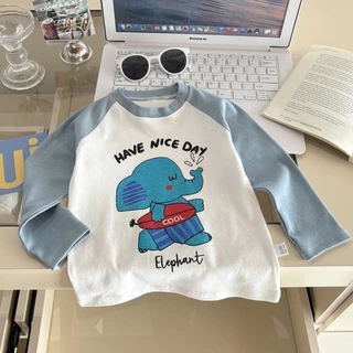 เสื้อแขนยาวเด็ก เสื้อแฟชั่นเด็ก สไตล์เกาหลี สีทูโทน ลายการ์ตูนน่ารัก พร้อมส่ง