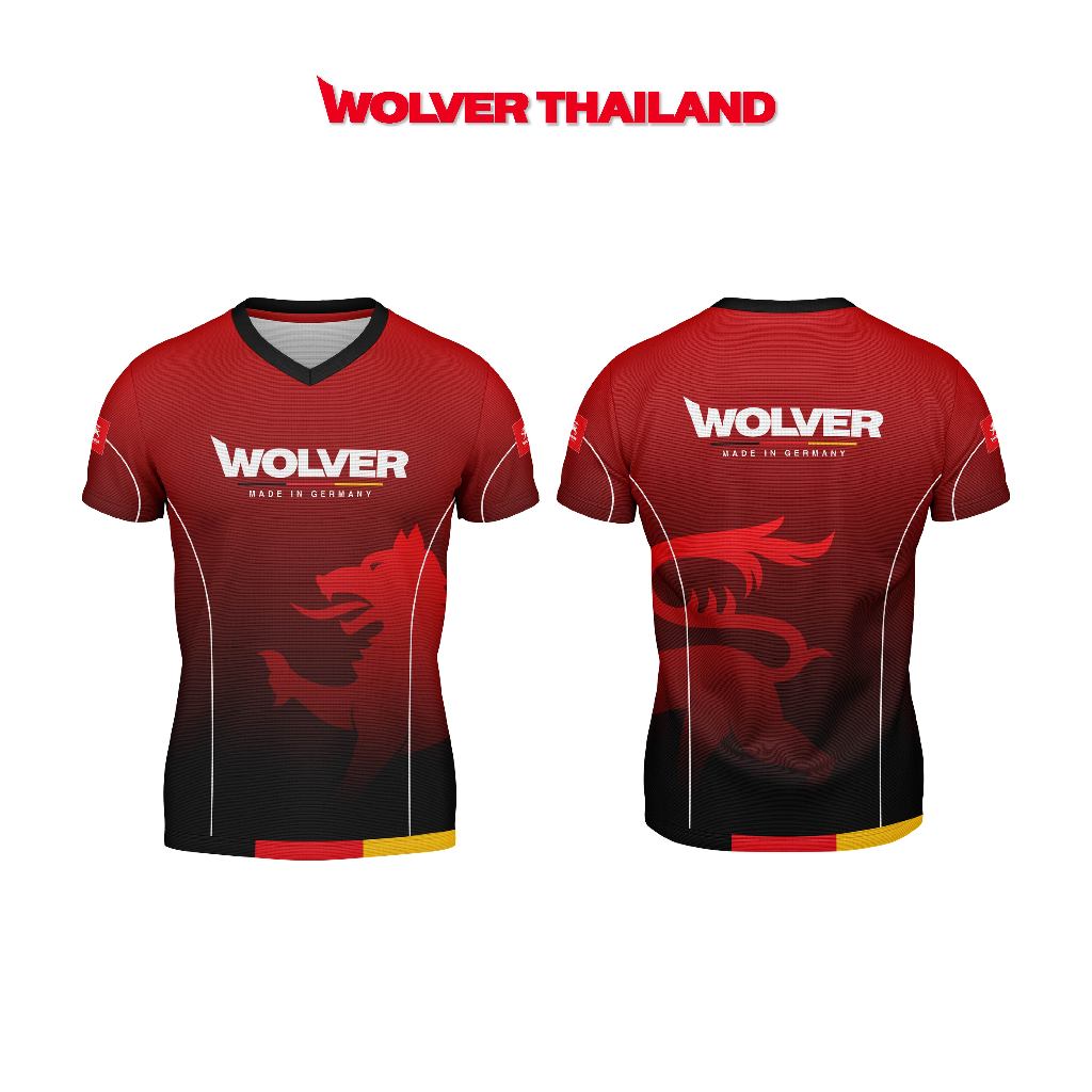 Wolver Thailand เสื้อยืดคอกลม สีแดง พิมพ์ลาย ผ้ายืดนุ่มใส่สบาย