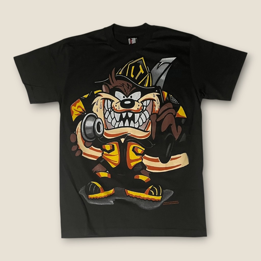 เสื้อการ์ตูนวินเทจ Tazmanian Devil ลาย Fire Dept. สกรีนใหญ่เต็มตัวหน้า-หลัง งานป้าย Giant