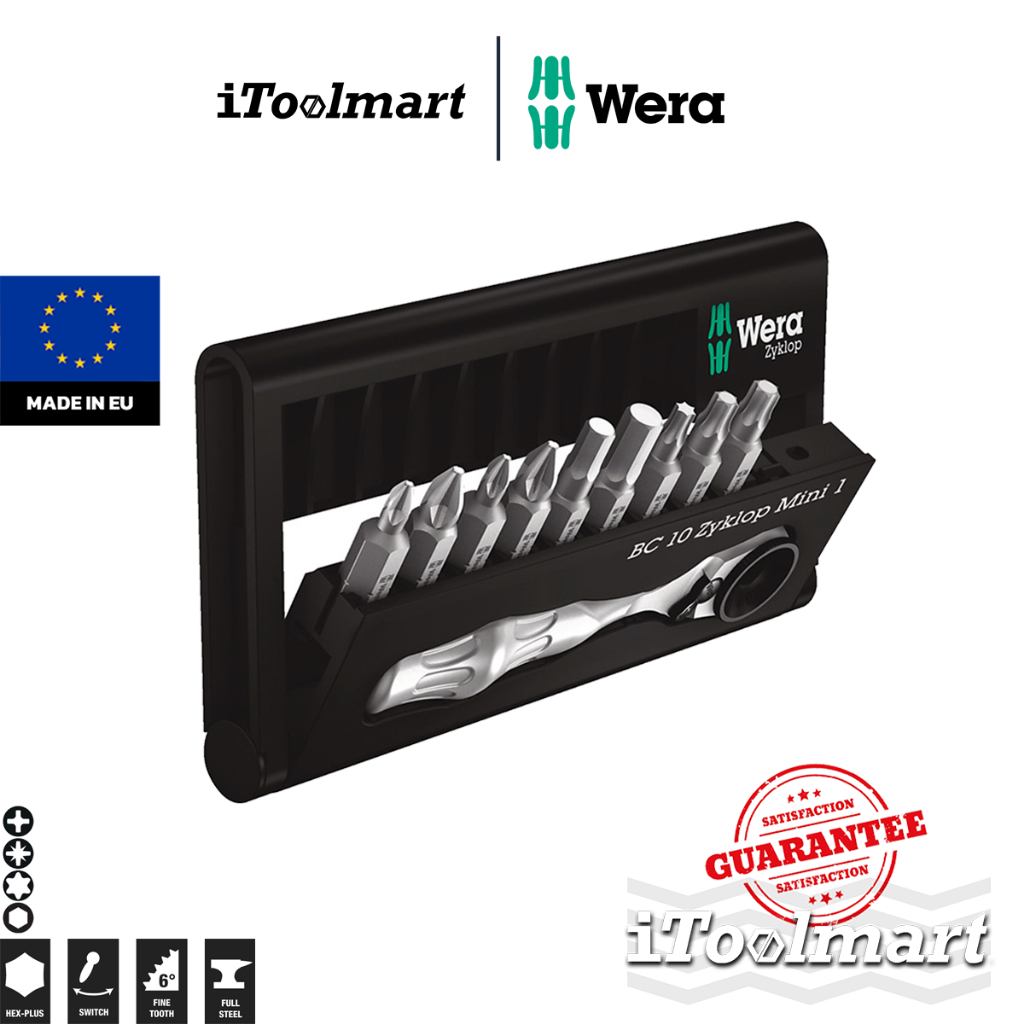 WERA ชุดประแจ Zyklop Mini 1 Bit-Check ขนาด 1/4 นิ้ว 05073645001 ชุด 10 ชิ้น