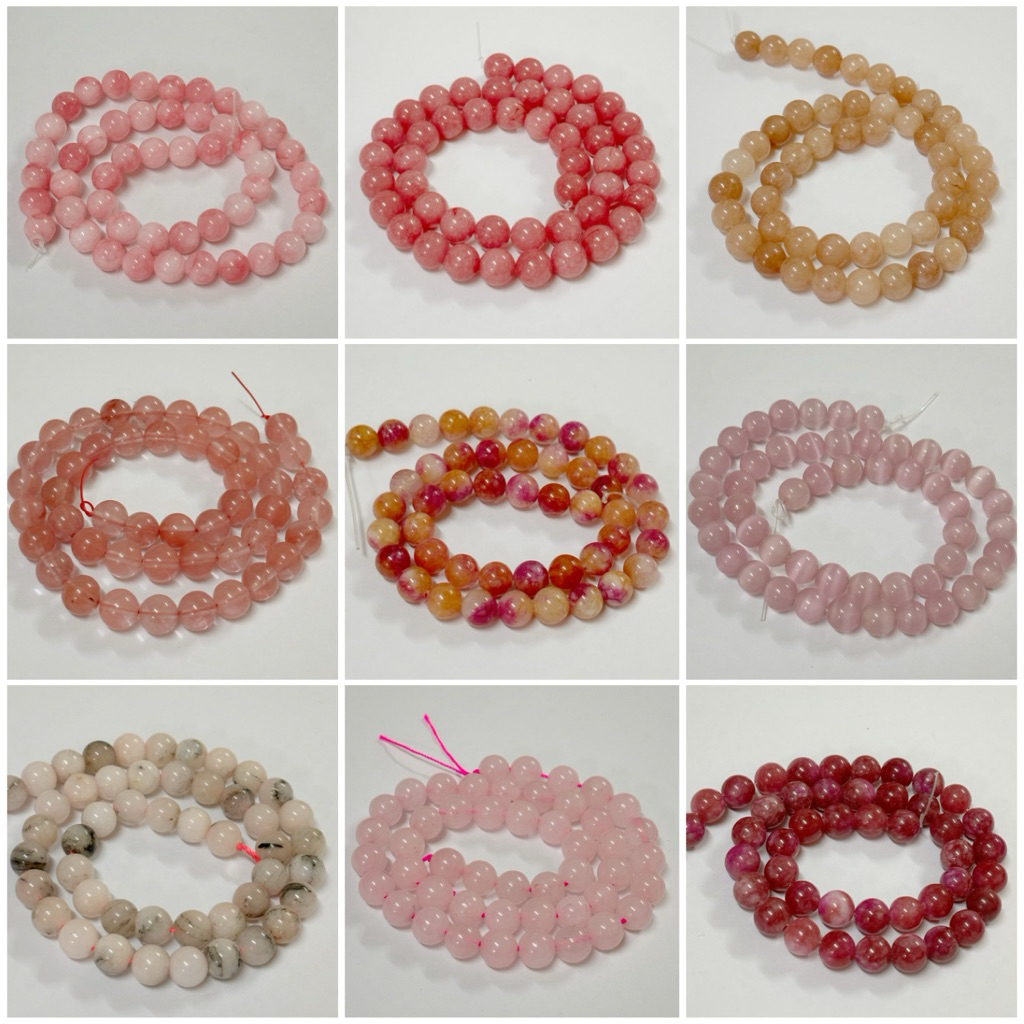 หินนำโชค 8มิล สีชมพู โรสควอซ อาเกต แบบแพ็ค 5เม็ด 10เม็ด ใช้ร้อยกำไล