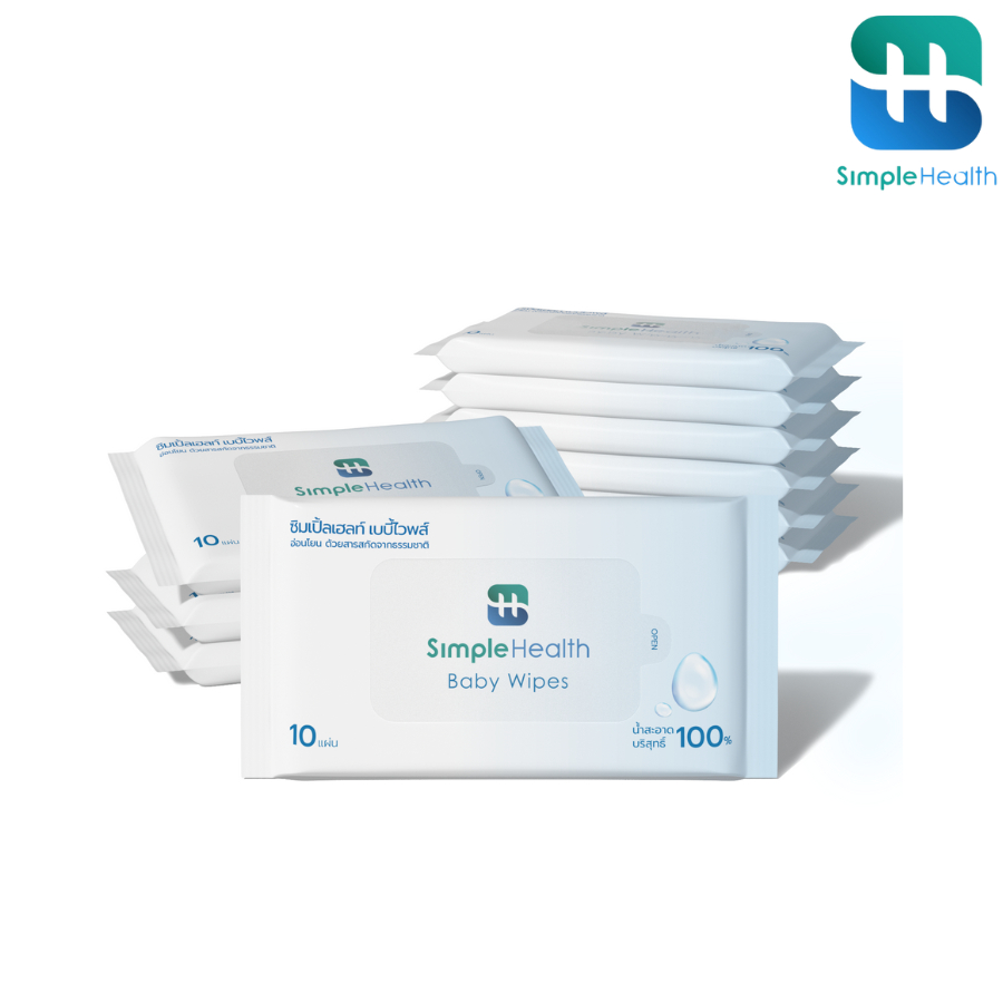 Simple Healthcare ทิชชู่เปียกสูตรอ่อนโยน Baby Wipes ใช้ได้ทั้งใบหน้าและมือ ขนาดพกพา 10 แผ่น