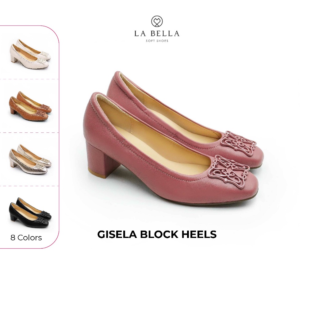 LA BELLA  รองเท้าคัชชูส้นสูงหนังแกะ รุ่น GISELA BLOCK HEELS 8 สี