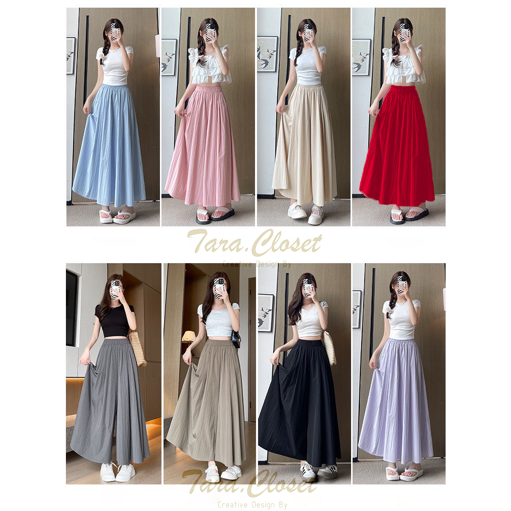 COM523 TARA Pants กางเกงกระโปรง เอวยางยืด มีกระเป๋าข้าง เนื้อผ้าครัช ผ้าดี ไม่ต้องรีด ใส่สบาย ระบายอากาศได้ดี