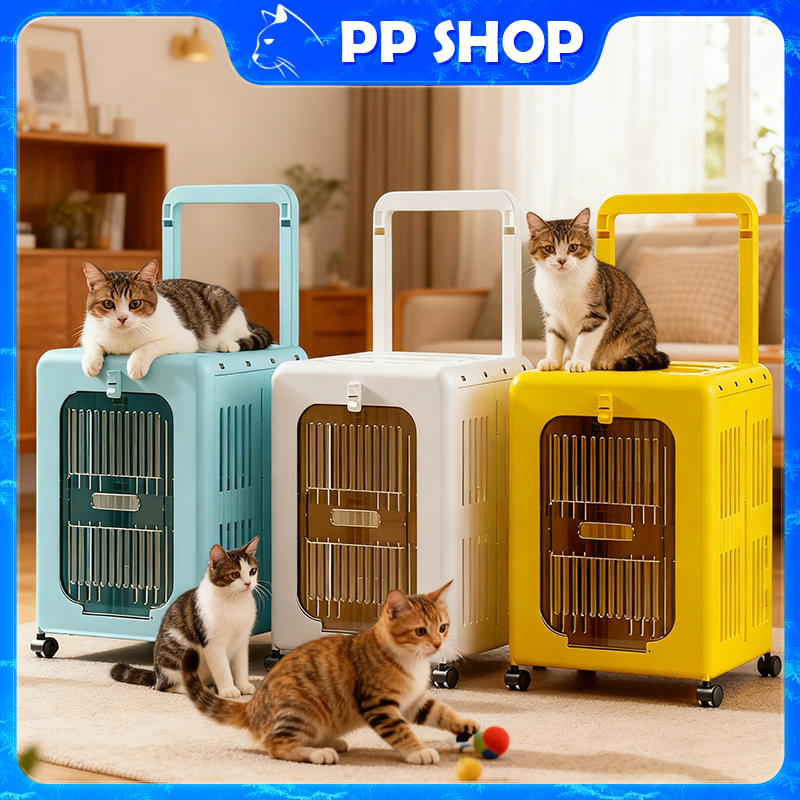 กรงถือแมว กล่องใส่สัตว์เลี้ยง กรงเดินทาง สำหรับสุนัขและแมว กล่องเดินทางสัตว์เลี้ยง ล็กพกพาง่า พับได้
