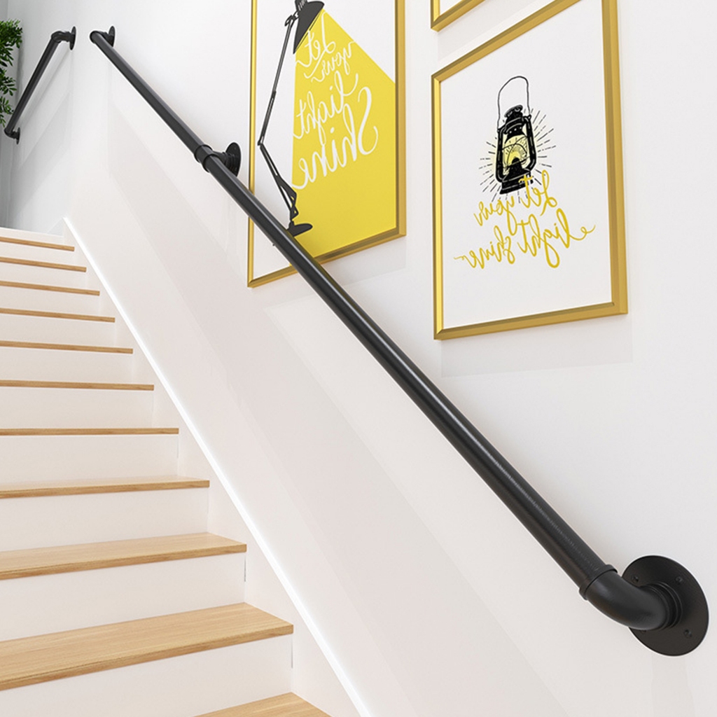 LOCAL Handrail For Indoor Stair Black Metal Railing Non-Slip Grab Bar Industrial Galvanized Steel Pipe 1.5M/2M/3M