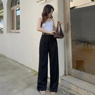 T43 Jinnie Trouser กางเกงทรงกระบอก ใหญ่ เอวสูง หูใหญ่ จับจีบสองข้าง พรางหุ่นสะโพก