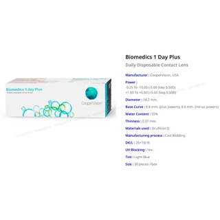 Biomedics 1-Day Plus คอนแทคเลนส์ใส รายวัน (-0.75 to -10.00)