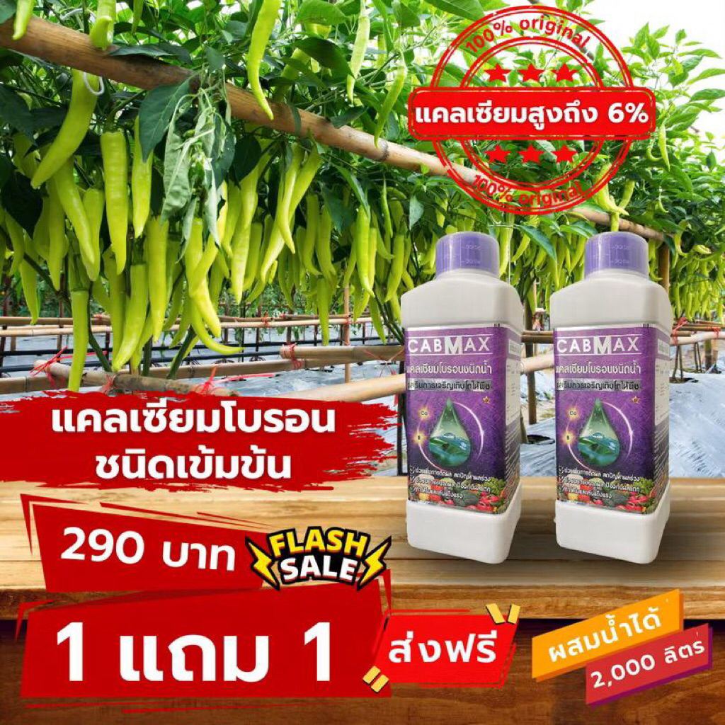 ปุ๋ยแคลเซียมโบรอนเข้มข้น CABMAX 1 แถม 1 นวัตกรรมคีเลต ผลดกโต ติดง่าย ลดการหลุดร่วงขั้วเหนียว (C2)