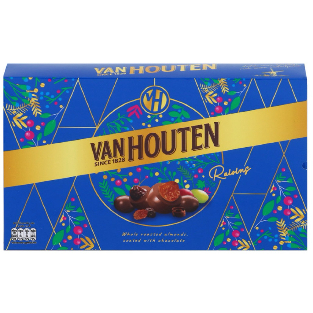 [ส่งด่วน] New Year Gift Set Van Houten Raisins/Assortment/Semi Sweet Almonds/Almonds Chocolate 180g.