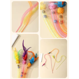 AL-610 ไม้ตกแมว ตาข่ายยาว ขนนก หลายสี มีกระดิ่ง ของเล่นแมว ราคาถูก พร้อมส่ง🍬