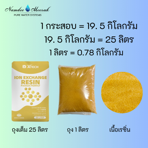 สารเรซิ่น X-TECH ION EXCHANGE RESIN รุ่น Premium FG001X7 ถุงบรรจุใหม่ 1–5 ลิตร ใช้สำหรับกรองน้ำดื่ม