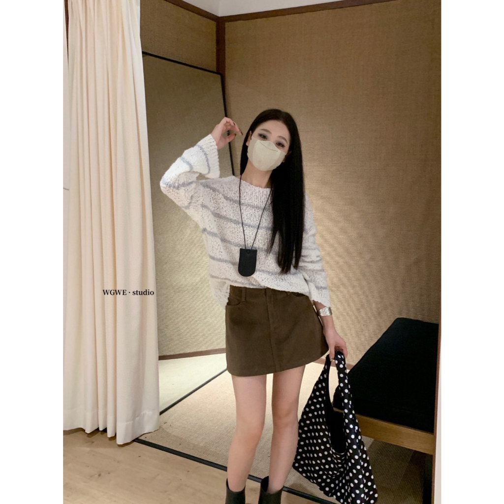 เสื้อไหมพรมแขนยาว คอกลม ลายริ้ว GB SHOP [lolita]