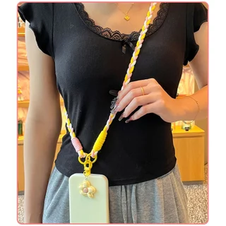 🔥สายสะพายโทรศัพ ดอกไม้เครื่องประดับ โทรศัพท์มือถือ สายคล้องโทรศัพท์ ไม่ต้อง เชือกถัก ป้องกันการสูญหาย หลากสี