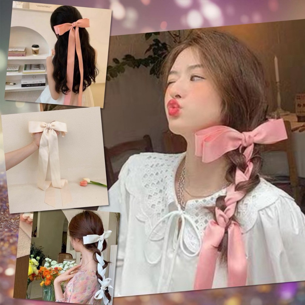 🌈 โบว์ ผูกผม หางยาว โบว์ ยาว ติดผม หางริ้บบิ้น กิ๊ฟติดผม แบบหนีบ ยางรัดผม ยางมัดผม แฟชั่น รุ่นอัพเกรด 🌈