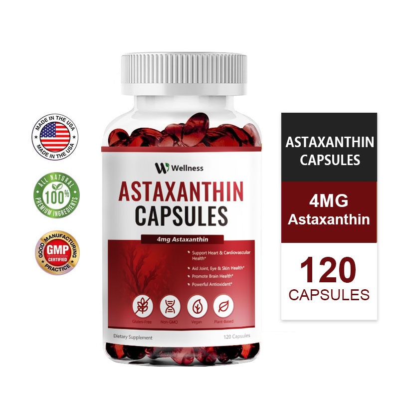 Wellnees Astaxanthin With Fish Oil Protect Eyes , Skin Care, Metabolism Enhanced Immune Brain,Vision Care Capsules