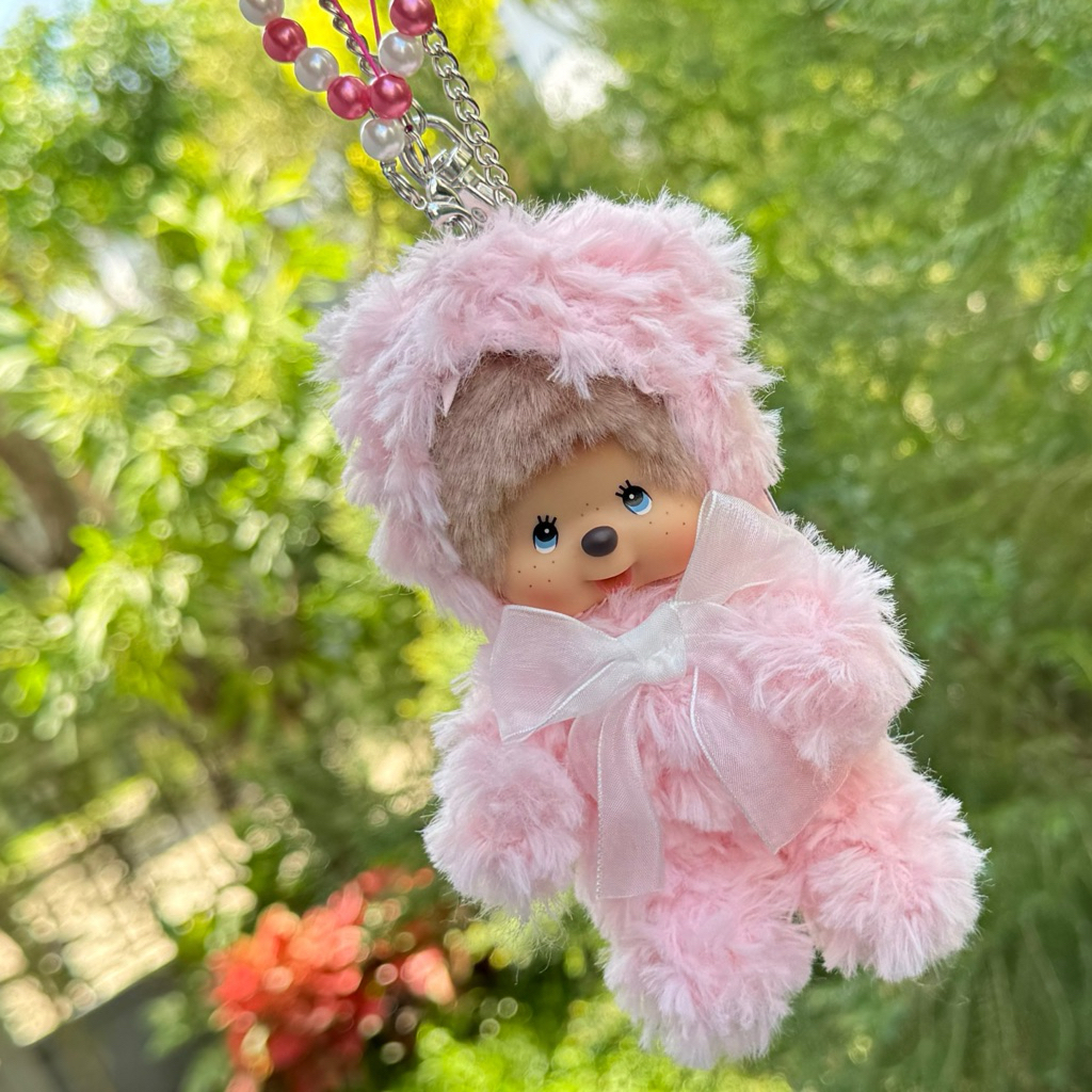 (พร้อมส่ง💥)พวงกุญแจม่อนชิชิขนสีชมพูสไตล์ลูกคุณน่ารักเกินต้าน🎀