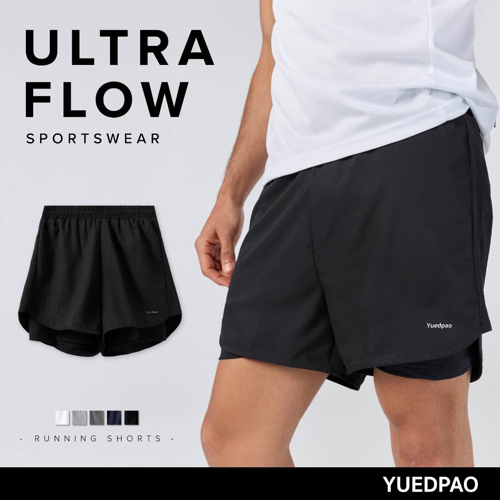 Yuedpao Sportswear กางเกงออกกำลังกายขาสั้น กางเกงวิ่ง 2in1 มีซับใน พร้อมกระเป๋าด้านข้าง Ultra Flow R
