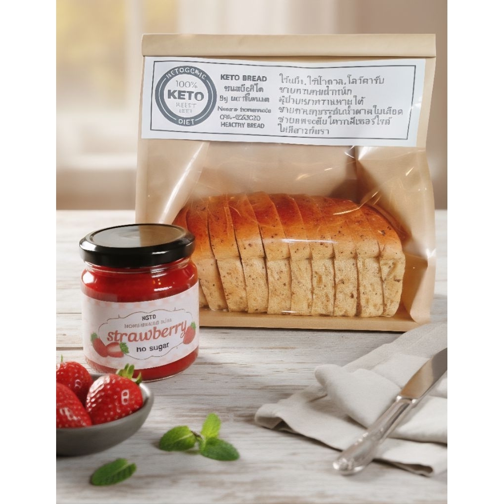 ขนมปังคีโต&แยมสตอเบอรี่คีโต KETO BREAD & KETO STRAWBERRY JAM NO SUGAR ไร้น้ำตาล เบาหวาน,ลดน้ำหนักทานได้ ค่ะ