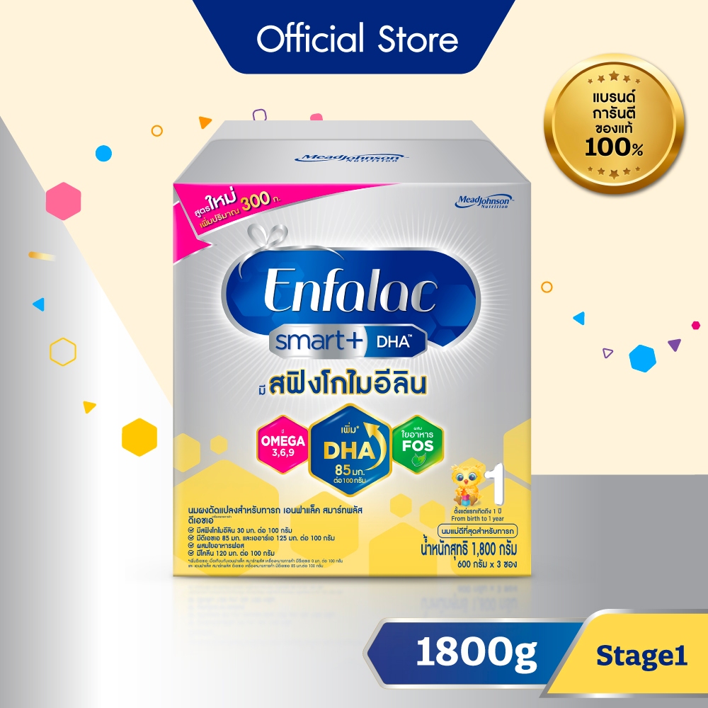 นมผง เอนฟาแล็ค สมาร์ทพลัส ดีเอชเอ สูตร1 (1800 กรัม) Enfalac Smart+ DHA Stage1 (1800 g)