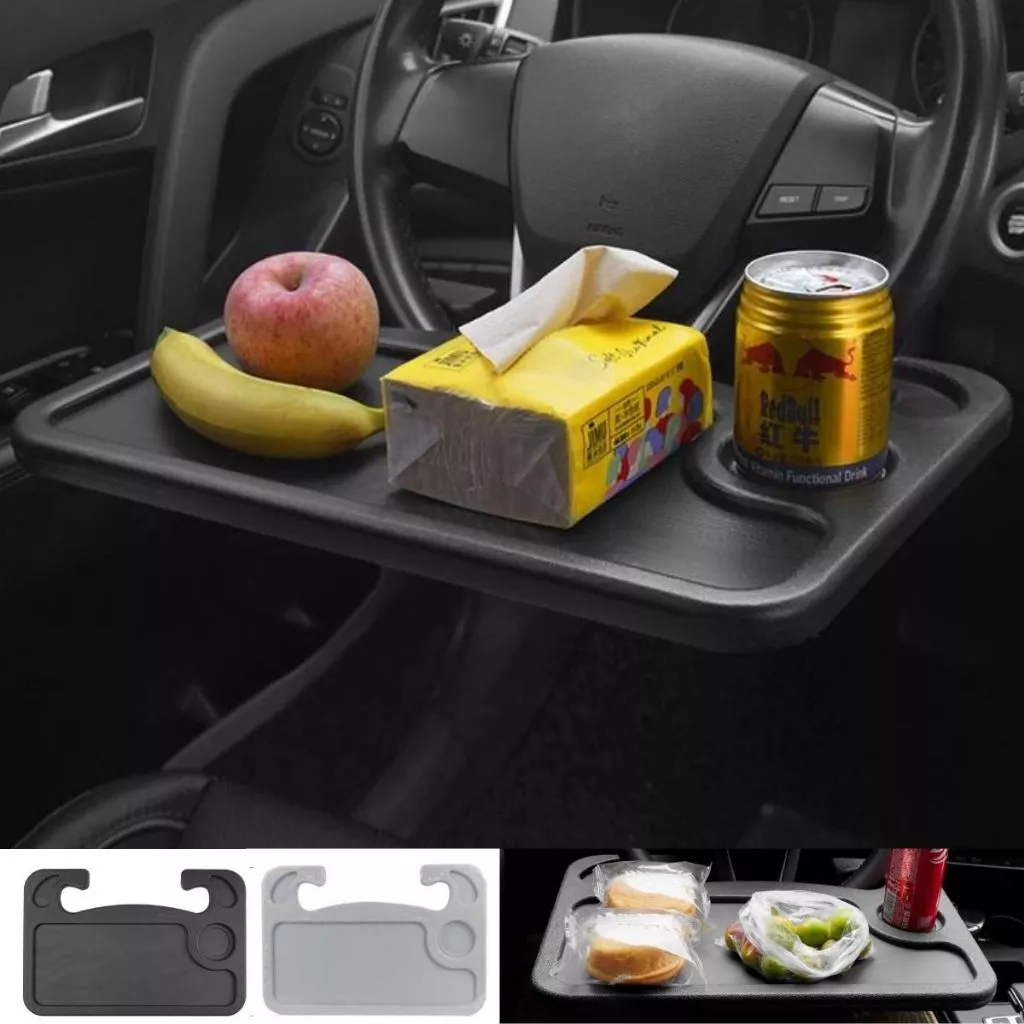 ✨ถาดอาหารในรถ ที่วางอาหารในรถยนต์ ใช้งานได้ทั้ง 2 ด้าน โต๊ะกินข้าวในรถ ถาดวางของยึดกับพวงมาลัย