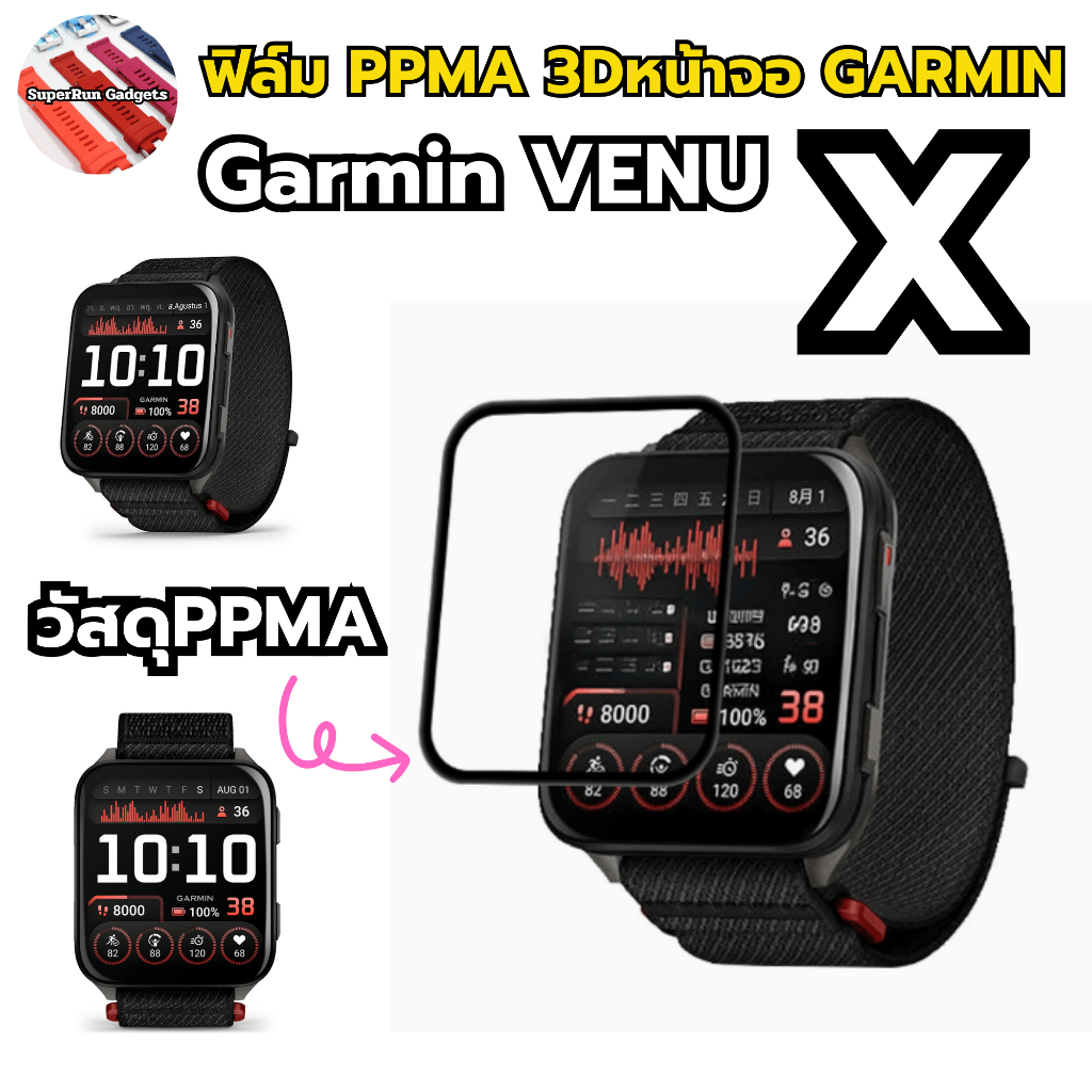 (พร้อมส่ง) ฟิล์ม PPMA 3D กันรอยหน้าจอ Garmin VENU X1 / VENUX1 พร้อมส่ง