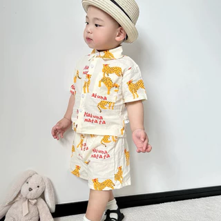 BB034 ชุดเสื้อเชิ้ตแขนสั้น และกางเกงขาสั้น พิมพ์ลายเสื้อ แฟชั่นฤดูร้อน สำหรับเด็กผู้ชาย Songkran