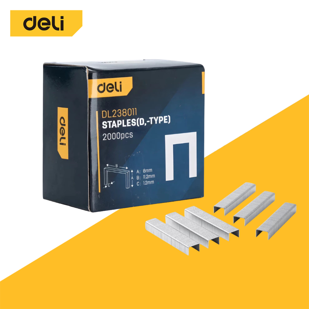 Deli ลูกแม็ก แม็กซ์ยิงบอร์ด ลูกแม็กเย็บกระดาษ ตัว D T U 2000 ชิ้นในกล่อง ใช้งานได้หลากหลาย Staple
