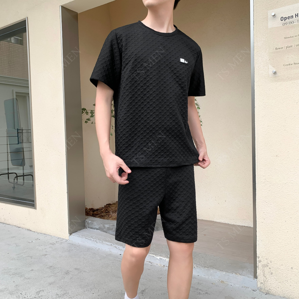 TS MEN เสื้อเซ็ตผู้ชาย เสื้อผู้ชาย กางเกงขาสั้นผู้ชาย (เสื้อ+กางเกงขาสั้น) ดีไซน์เก๋ ขนาดมาตรฐาน（สีดำ สีเทา）TZ31 - รูปที่ 6