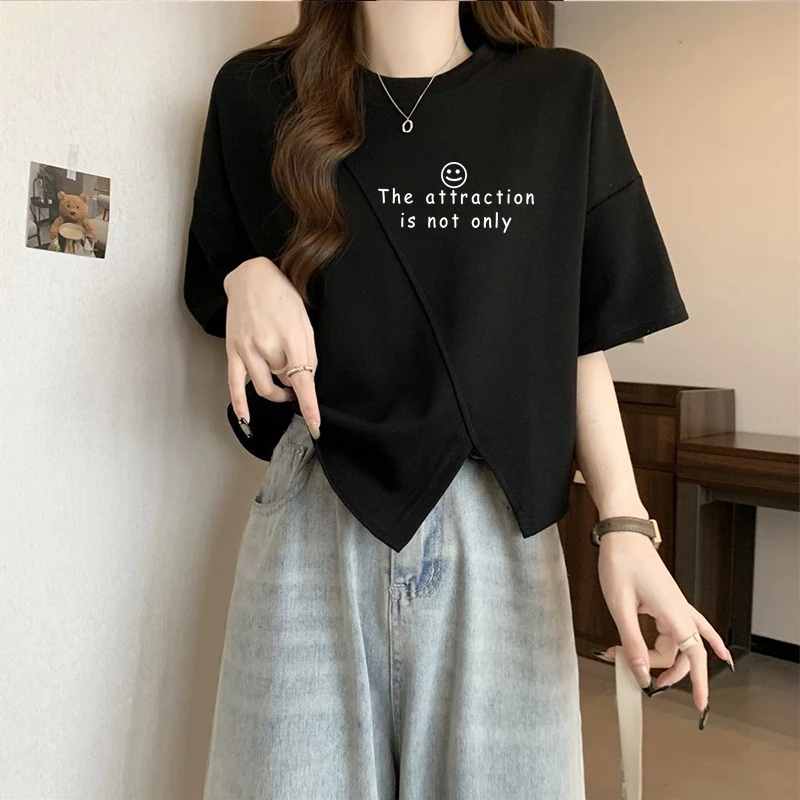 เสื้อครอปสาวอวบน่ารัก oversize เสื้อผ้าสาวอวบคนอ้วนไซส์ใหญ่ แฟชั่นมาใหม่ เสื้อยืดสวยๆผู้หญิงแขนสั้นแบบหลวมสไตล์เกาหลี