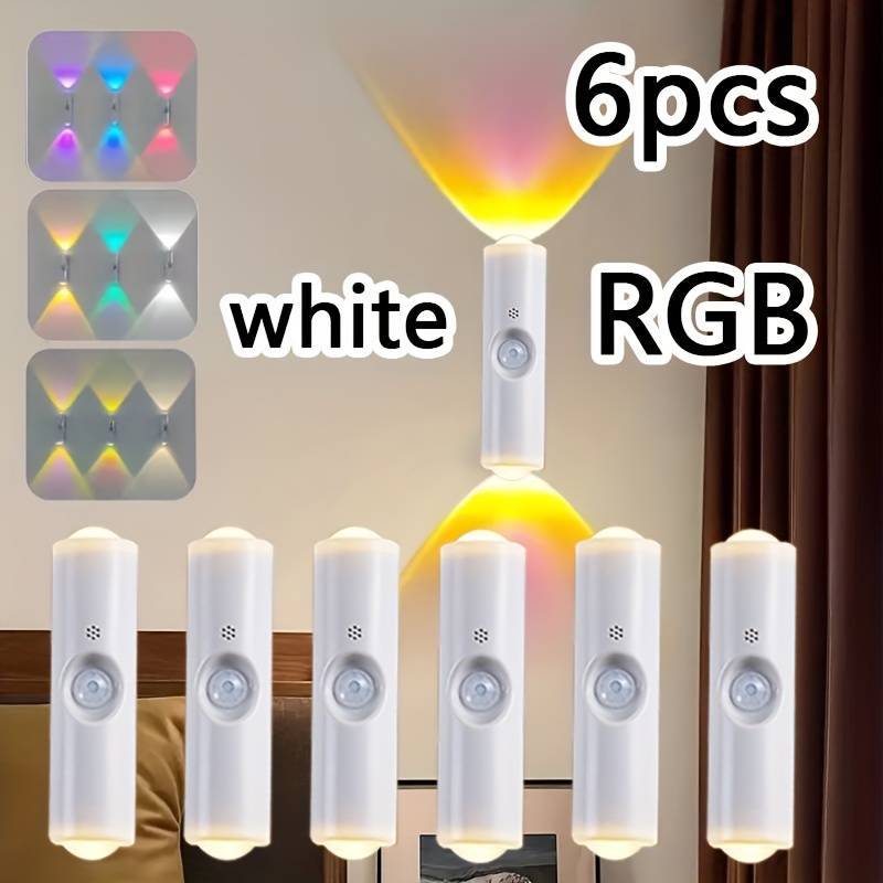 ไฟเซ็นเซอร์ติดผนัง LED ชาร์จ USB ปรับแสงได้ 6 ชิ้น ไฟกลางคืนอัตโนมัติ สีสันหลากหลาย เหมาะสำหรับห้องนอน ทางเดิน และตกแต่ง