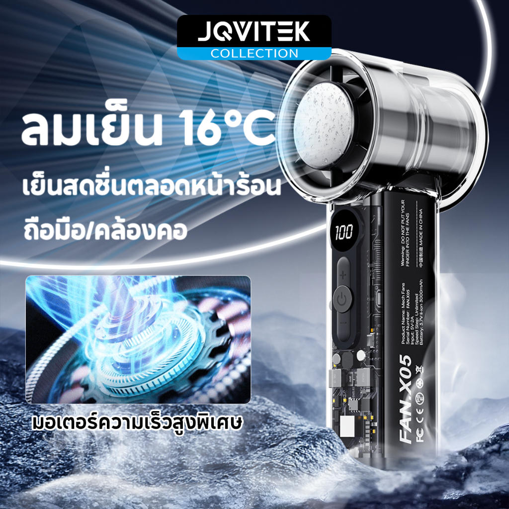 JQVITEK พัดลมพกพาขนาดเล็ก ปรับความเร็วลมได้ 100 ระดับ พัดลมพกพา พัดลมเทอร์โบแรงที่สุด ลมแรง เย็นเร็ว หน้าจอ LED FN65Pro