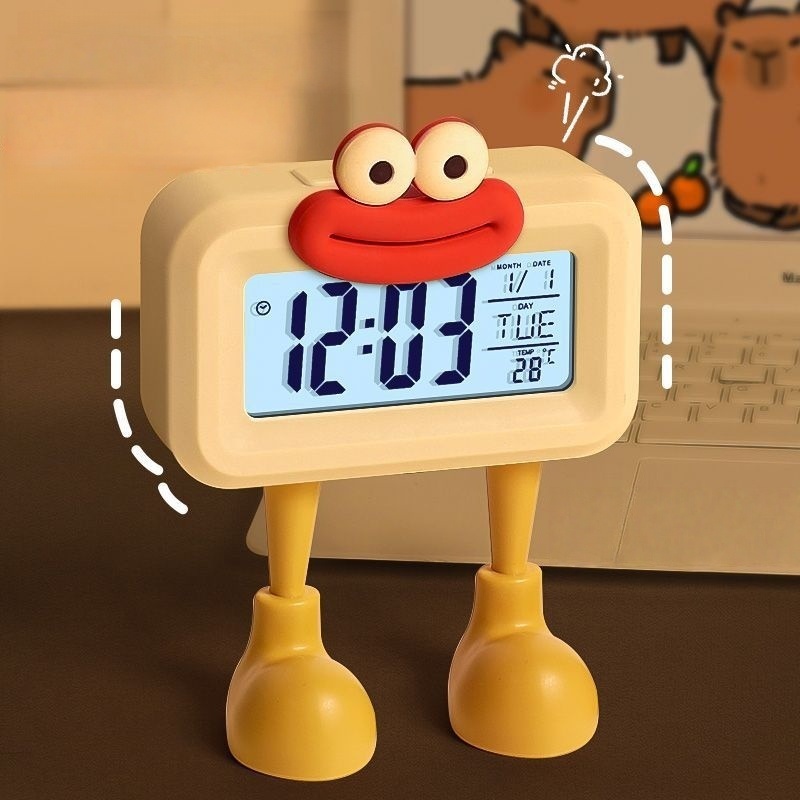 นาฬิกาปลุกการ์ตูนน่ารัก  นาฬิกาอิเล็กทรอนิกส์แบบตั้งโต๊ะ แสดงวันที่ อุณหภูมิ  โหมดไฟกลางคืน นาฬิกาปลุก 9 แบบ