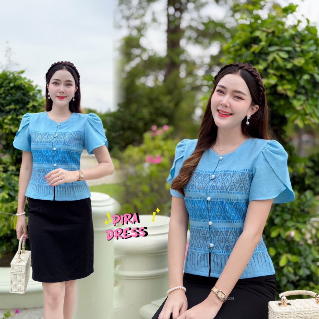 PIRA DRESS เสื้อพิมพ์ลาย สีฟ้า ใส่สบาย ไม่ร้อน