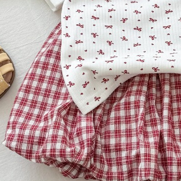 Little Piglet 🐷 พร้อมส่ง ชุดเซ็ต เสื้อสายเดี่ยว กางเกงขาสั้น ขายาว สีแดง ลายสก๊อต น่ารัก เด็กผู้หญิง - รูปที่ 2