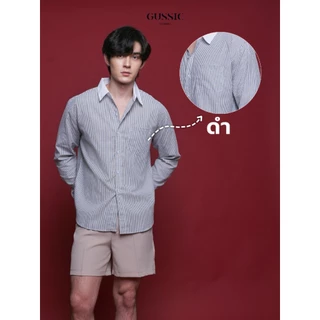 GUSSIC SHIRT เสื้อเชิ๊ตลายริ้ว ปกขาว สำหรับผู้ชาย Luxury Style