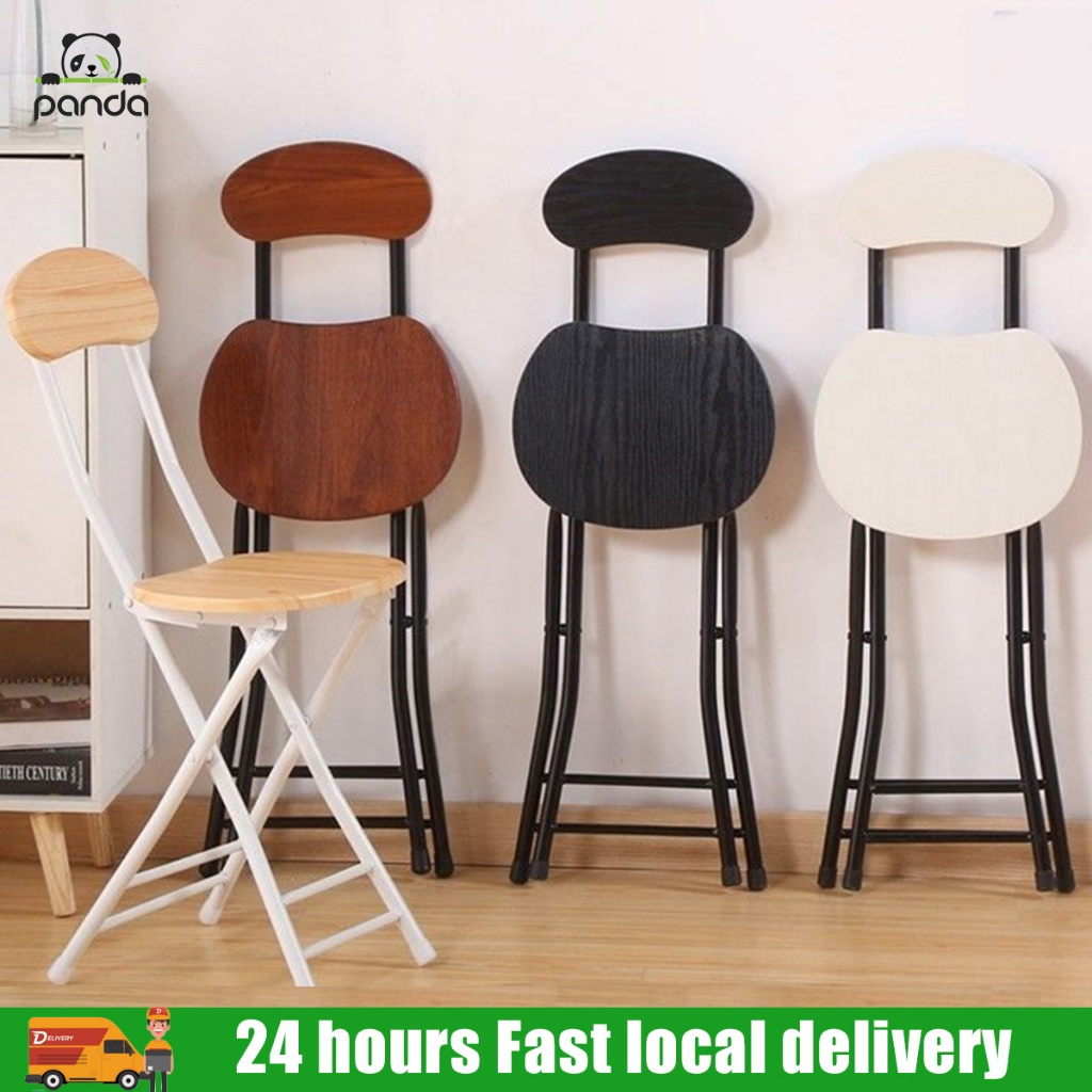 เก้าอี้กินข้าวพับ เก้าอี้เหล็กสีดำพับได้ ขนาดเมื่อกาง 30*35*75cm รับน้ำหนัก 250KG กลมมีผนังพิง