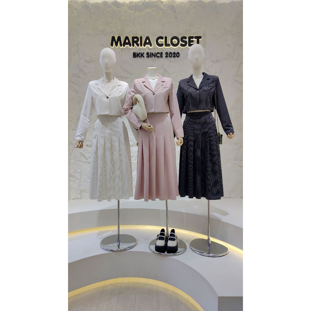 Maria Closet (พร้อมส่ง) ชุดเซ็ต 2 ชิ้น เบลเซอร์ครอป + กระโปรงพลีท